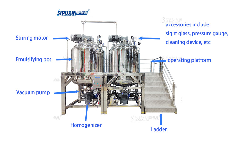 Máquina mezcladora de homogeneización de vacío fijo 2000L para la máquina Cosmetic SU 304/316L Locion Making Machine